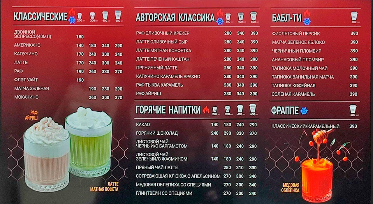 Меню Сетевого Кафе